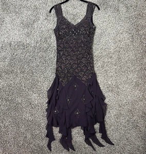 Vintage Sue Wong Gown Y2K Fairy Mermaid Sequin Beaded Asymmetrical Midi Purple - Picture 1 of 18