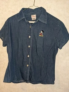 Disney Store Mickey Mouse Denim Shirt Button Down Short Sleeves kids Girls Md - Picture 1 of 8
