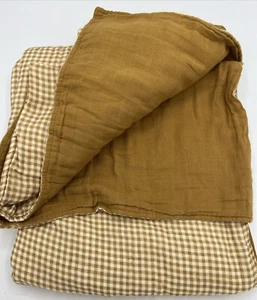 Forever French Baby Muslin Quilt Mustard Yellow ‘Plaid’ 47”x47” Reversible Cot - Picture 1 of 4