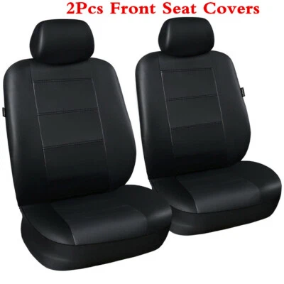 2 Front Car Seat Covers Black Deluxe PU Leather Protection Cushion Pad For Car - Image 1 of 4