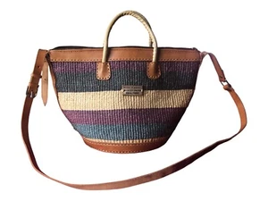 Sisal Fibre Shoulder Bag “Broken Zipper” Made in Kenya Tote Purse Leather Trim - Picture 1 of 8
