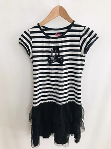 Circo Girls T-Shirt Dress Large L 10/12 Black Stripe Halloween Skull Tulle skirt - Picture 1 of 7