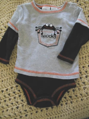 Halloween Koala Kids One piece Costume, Black Spider over Spooky Sign 3-6 MOS - Image 1 of 4