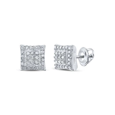 Sterling Silver Womens Round Diamond Square Earrings 1/4 Cttw - Image 1 of 2