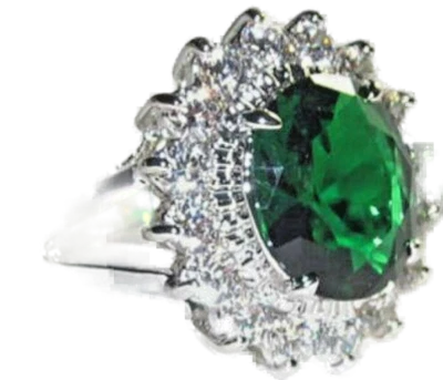 Ring green CZ white gold princess kate diana engagement silver Size 4 New - Image 1 of 4