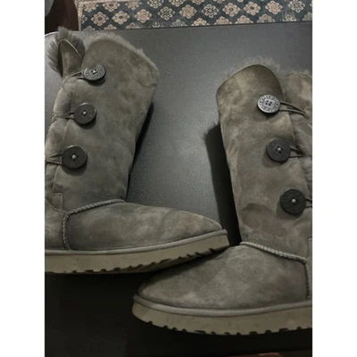 UGG Australia Gris Gamuza Botas Altas Botón Mujer Informales Invierno Cálidas Foto 1 de 4