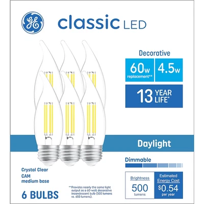 **GE 60 -Watt EQ CAM Daylight Medium base Dimmable LED Decorative Light Bulb - Image 1 of 4