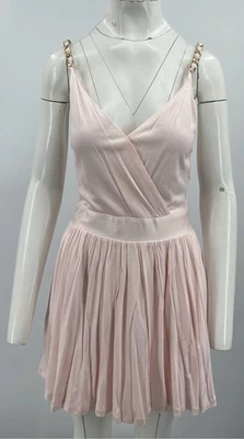 Balmain Light Pink Knit Chain-Link Sleeve Wrap-Top Mini Dress sz 40 - Image 1 of 4