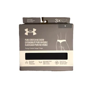 Under Armour Underwear Womens Medium Black Thong 3 Pairs Pure Stretch No Show - Picture 1 of 4