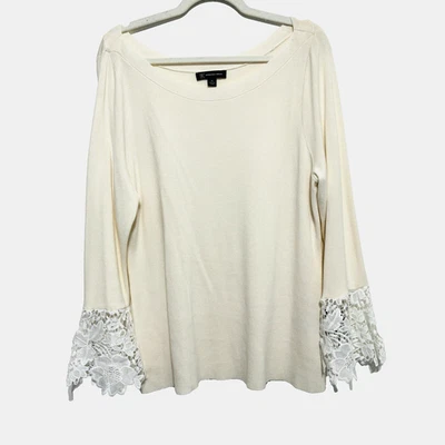 I.N.C. Suéter International Concepts Talla XL Marfil Floral Encaje Puños Campana Blanco Foto 1 de 4