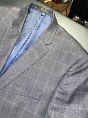 Jos A Bank Reserve 46R EThomas Super 130s Wool Maroon Navy Windowpane Blazer - Image 1 of 4