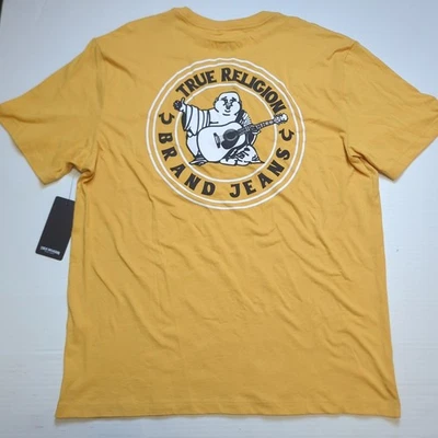 New True Religion Men's T-shirt Sz XL Dark Beige  Happy Buddha Logo Horseshoe Tr - Image 1 of 4