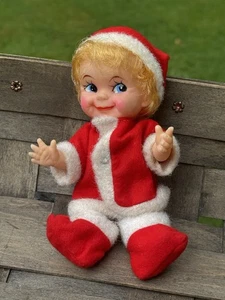 Vintage Weihnachten rot & weiß Weihnachtsmann Anzug Kunststoff Baby Puppe breite Augen 6 Zoll - Bild 1 von 9