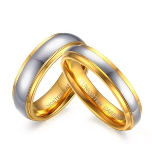 18K Gold Tungsten Carbide Mens Women's Silver 4mm/6mm Couple Rings AAA Size 6-11 - Picture 1 of 10