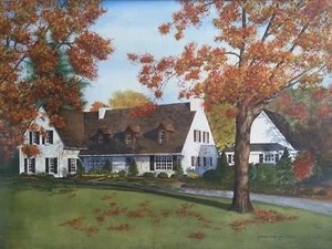 Original watercolor by Joanne de Hamel Tallion "Chagrin Falls Mansion" 40×32" - Picture 1 of 10