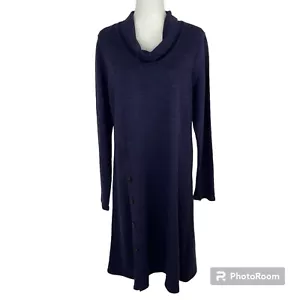 Cut Loose Dress NEW Size L Cowl Draped Neck Long Sleeve Lagenlook Blue - Picture 1 of 9