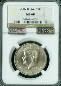2007 D KENNEDY HALF DOLLAR NGC MS69 SMS PQ MAC FINEST GRADE MAC SPOTLESS . - Picture 1 of 6