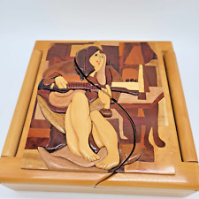 INTARSIA WOOD BOX GIRL WITH INSTRUMENT