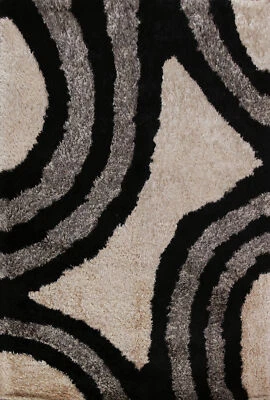 Hand-tufted Shaggy Modern Rug with Abstract Design 5x8 ft Soft Pile Carpet - Image 1 of 4