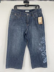 NWT $69.95 Coldwater Creek Denim Floral Bleach Print Crop  Size 12 misses - Picture 1 of 10