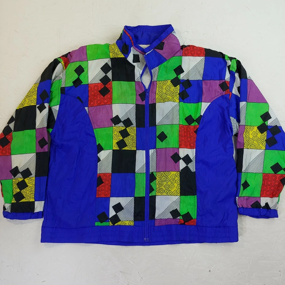 VTG Retro Windbreaker jacket funky skate surf chill party 90s Jennifer Moore XL - Изображение 1 из 4