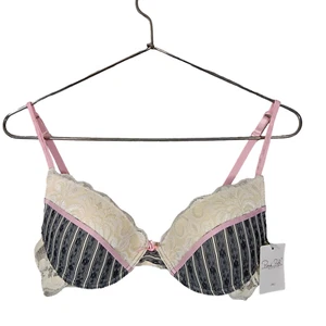 Rene Rofe Lingerie Bra Size 34 C Black and Beige Striped Lace Trim and Back NWT - Picture 1 of 7