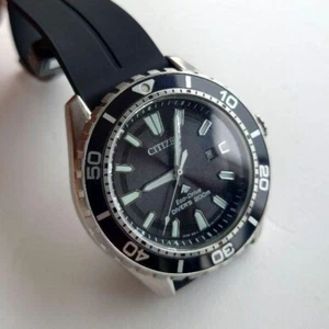 Citizen Promaster E168 Eco-Drive Black Silver Divers 200M Solar Mens Watch Auth - Picture 1 of 8