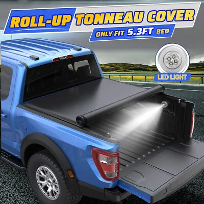 5.3FT Soft Roll Up Tonneau Cover For 2005-2012 Dodge Dakota Truck Bed w/ LED - Image 1 of 4
