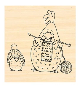 P135 Chickens knitting rubber stamp - Picture 1 of 1