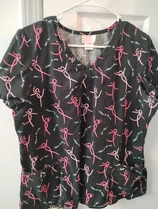 White Cross 2 Pocket Black/Pink "Believe in the Cure" Scrub Top Size L - Picture 1 of 1