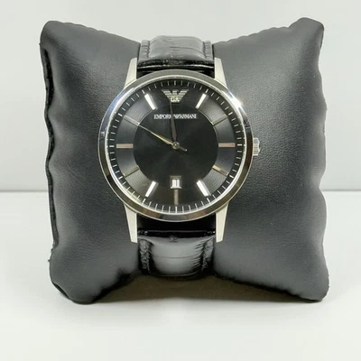 Emporio Armani AR2411 Classic Black Dial Black Leather Band Men’s Watch - Image 1 of 4