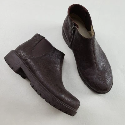 Botín Alegria Shayne Impressions para mujer 7-7,5 37 cuero marrón floral cremallera Foto 1 de 4