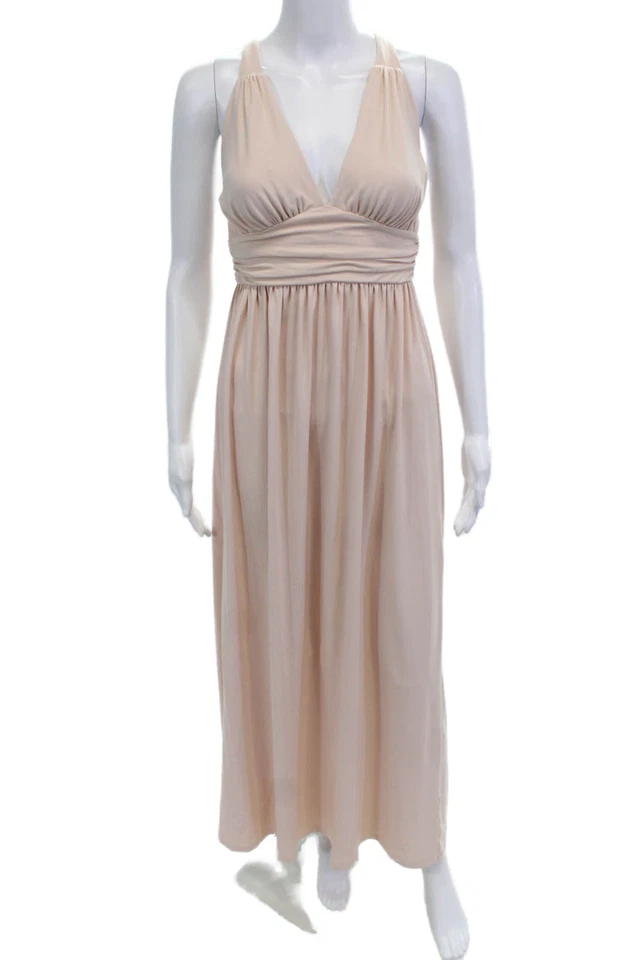 Maxi Vestido Susana Monaco Mujer Beige Cuello en V Sin Mangas Nylon/Spandex Talla XS Foto 1 de 4