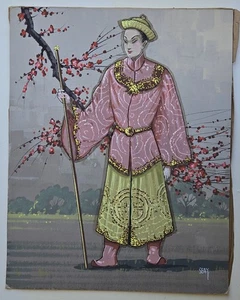 Vintage Bill Seay Original Painting Asian Costume Man Sascha Brastoff - Picture 1 of 7