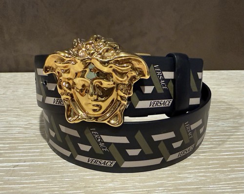 Cintura VERSACE reversibile 100% pelle fibbia oro La MEDUSA designer US 36 EU 90