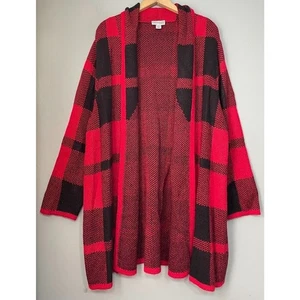 Cárdigan Catherines Talla Grande 1X Rojo Negro Suéter a Cuadros Navidad Cabincore - Imagen 1 de 9