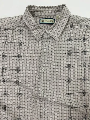 Havanera Shirt Men XXL Tight Linen Rayon Geometric Embroidered Guayabera Beach - Image 1 of 4