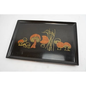 Vintage Couroc of Monterey Mushroom Tray Black Wood MCM Serving Decor - Picture 1 of 10