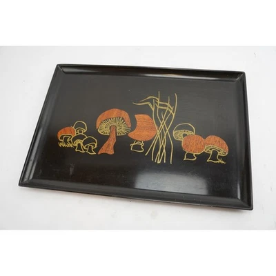 Vintage Couroc of Monterey Mushroom Tray Black Wood MCM Serving Decor - Image 1 of 4