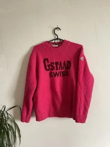 Moncler  Gstaad Swiss MAGLIONE TRICOT GIROCOLLO Virgin Wool Pink Sweater - Picture 1 of 13