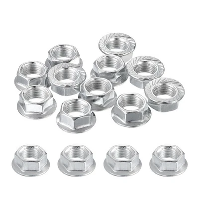M10x1mm Serrated Flange Hex Lock Nuts, 15Pcs Nut Fasteners, Silver - Bild 1 von 4