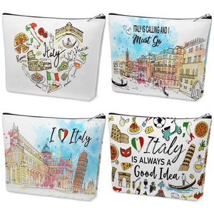 4er Pack Italien Reise Geschenke Kosmetiktasche für Frauen City Motiv Kosmetiktasche mit Z... - Bild 1 von 6