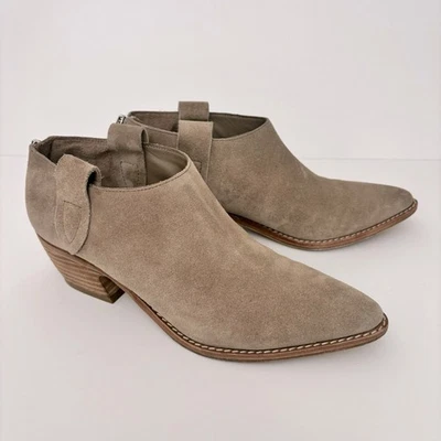 Sigerson Morrison Taupe Suede Leather Pointed Toe ankle Block Heel Boots Sz 7.5 - Imagem 1 de 4