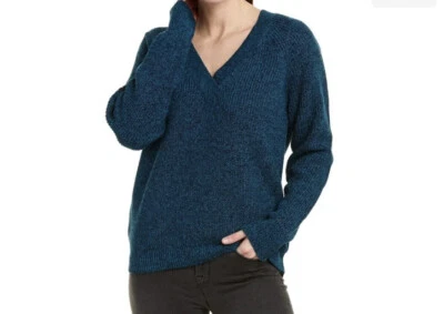 BCBGMAXAZRIA Cuello en V Hombro Caído Pullover Suéter Abeto Combo Foto 1 de 4