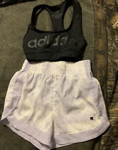 Girls Champion Shorts Size Small 6/6X Lavender Purple & Adidas Sports Bra #1010 - Picture 1 of 14