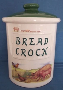 FARM ANIMALS COUNTRY KITCHEN BREAD CROCK LARGE CERAMIC KITCHENALIA VINTAGE - Picture 1 of 4