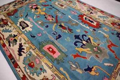 Oushak Indo Blue/Ivory Contemporary design Hand-Knotted Rug for your living area - Image 1 of 4