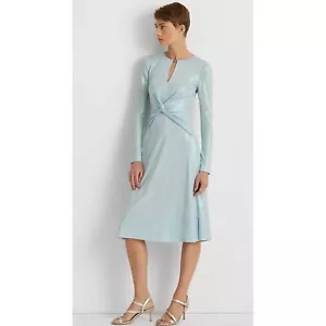 Lauren Ralph Lauren Langarm Foliert Jersey Kleid hellblau Größe 10 - Bild 1 von 4