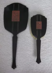 Antiguo Conjunto de Vanidad de Pincel de Mano Marrón Espejo de Mano Marrón Antiguo de DuPont EE. UU. - Imagen 1 de 4