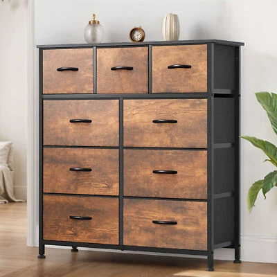 Cómoda de 9 Cajones Cómoda Moderna Tela Dormitorio Organizador Unidad de Armario de Almacenamiento Foto 1 de 4